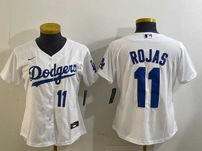 Women%27s Los Angeles Dodgers #11 Miguel Rojas Number White Cool Base Stitched Jerseys